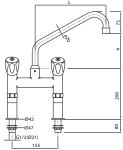 Zweiloch-Zweigriff-Standarmatur mit  Standrohre 100 mm und Auslauf 20 mm