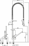 Zweiloch-MIX-Einhebelmischer mit kurzem Griff, Standrohre 150 mm, Geschirrwaschbrause und Schwenkauslauf