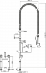 Zweiloch-Zweigriff-Standarmatur ½" mit  Standrohre 100 mm, Geschirrwaschbrause und Auslauf 25 mm