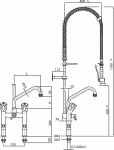 Zweiloch-Zweigriff-Standarmatur ½" mit  Standrohre 100 mm, Geschirrwaschbrause und Auslauf 25 mm