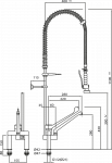 Zweiloch-MIX-Einhebelmischer mit langem Griff, Standrohre 150 mm, Geschirrwaschbrause und Schwenkauslauf