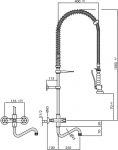 Wand-Zweigriffarmatur ½" mit Geschirrwaschbrause und Auslauf 25 mm, Abgang unten