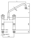 Zweiloch-Zweigriff-Standarmatur mit  Standrohre 100 mm und Auslauf 25 mm